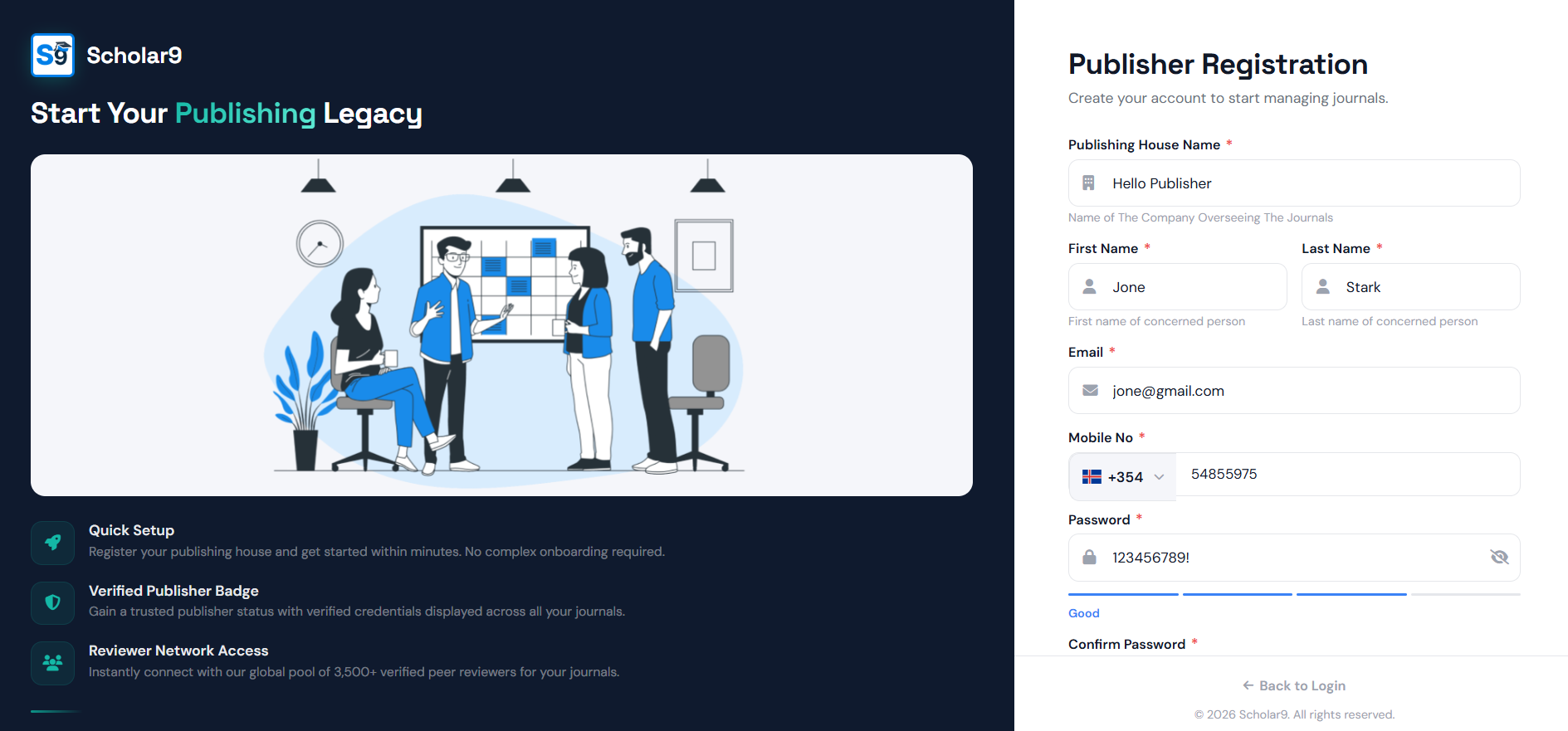 Publisher Registration Form - Step 1