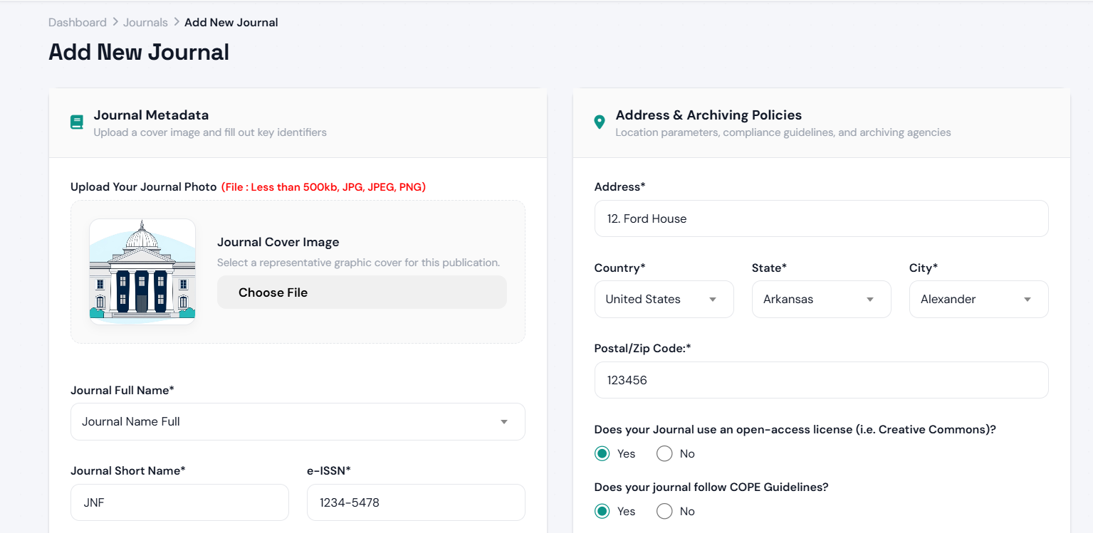 Adding Journal Details - Section 1