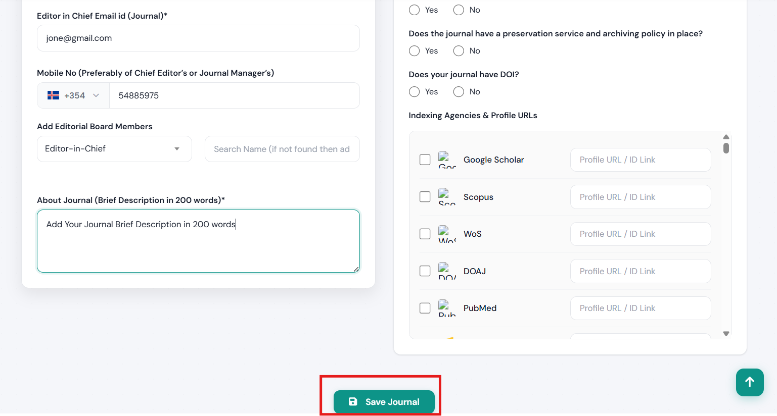 Adding Journal Details - Section 3