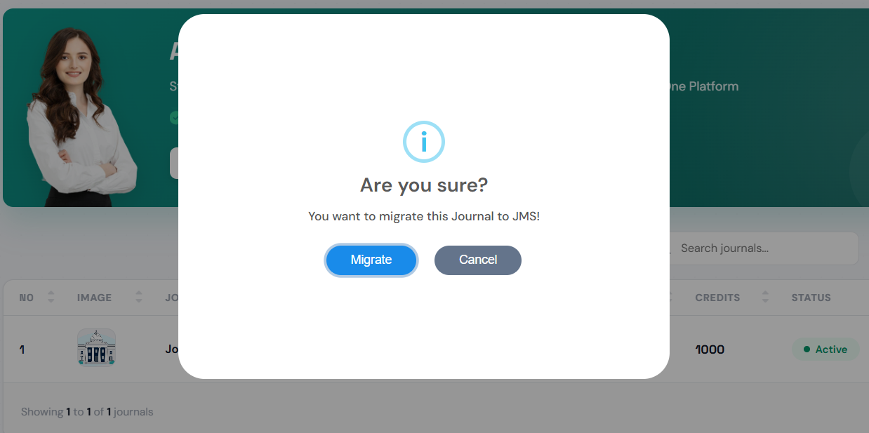 Migration Confirmation Popup