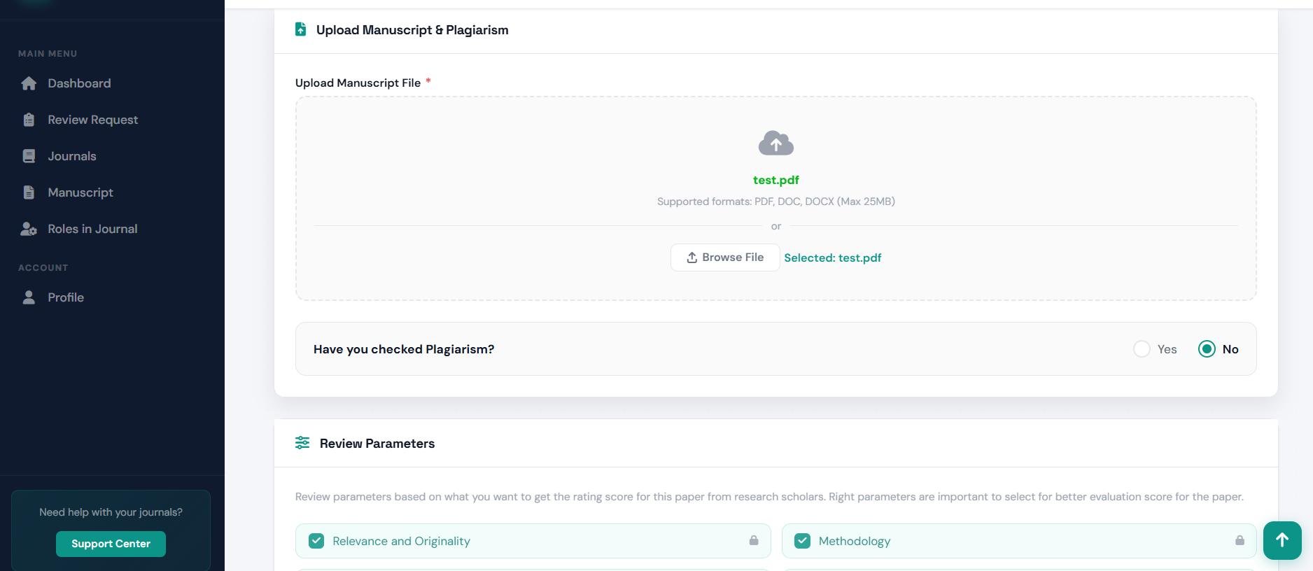 Upload Manuscript & Plagiarism Report