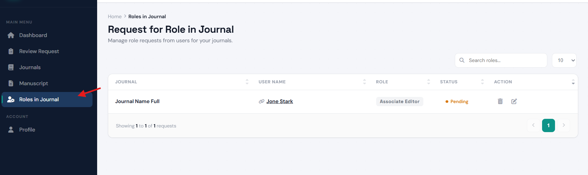 Role in Journal List