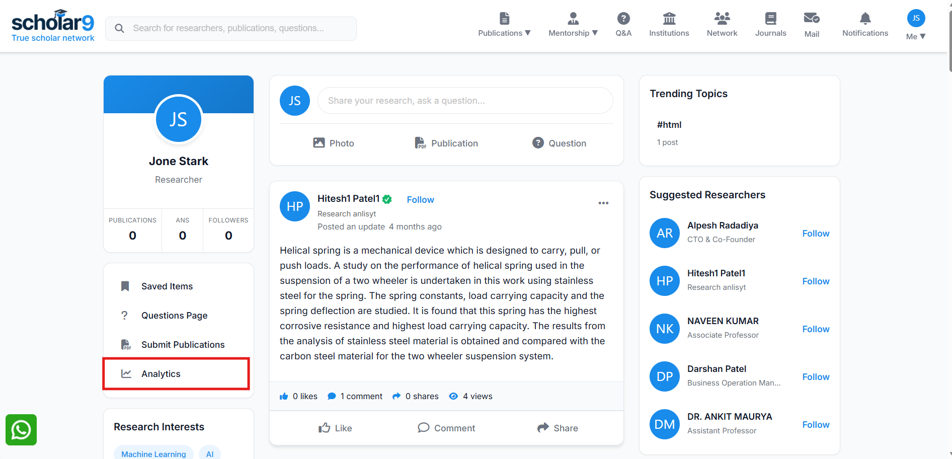 Click on Analytics Menu