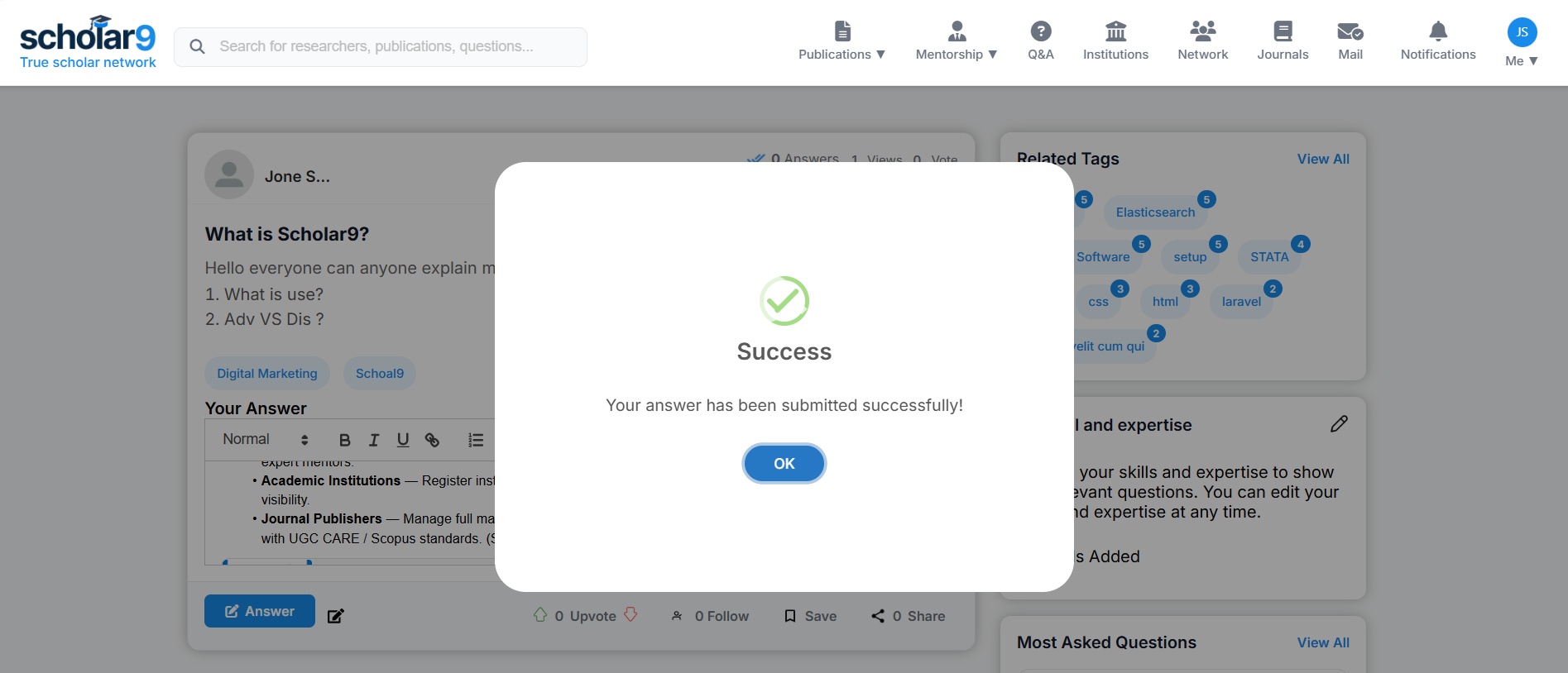 Answer submission success