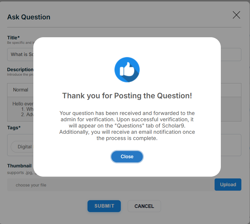 Successful Submission Popup