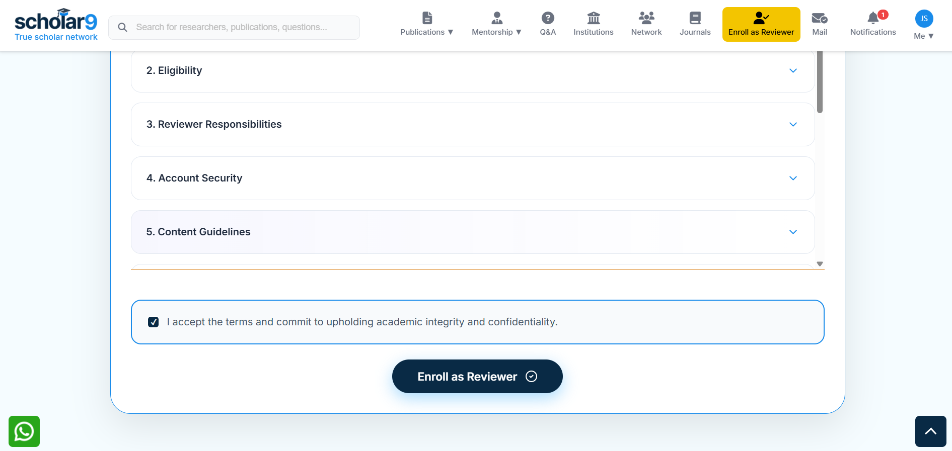 Enroll as Reviewer Button